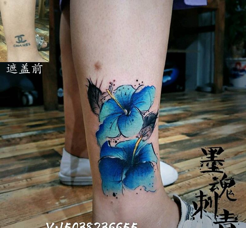 花遮盖纹身图片