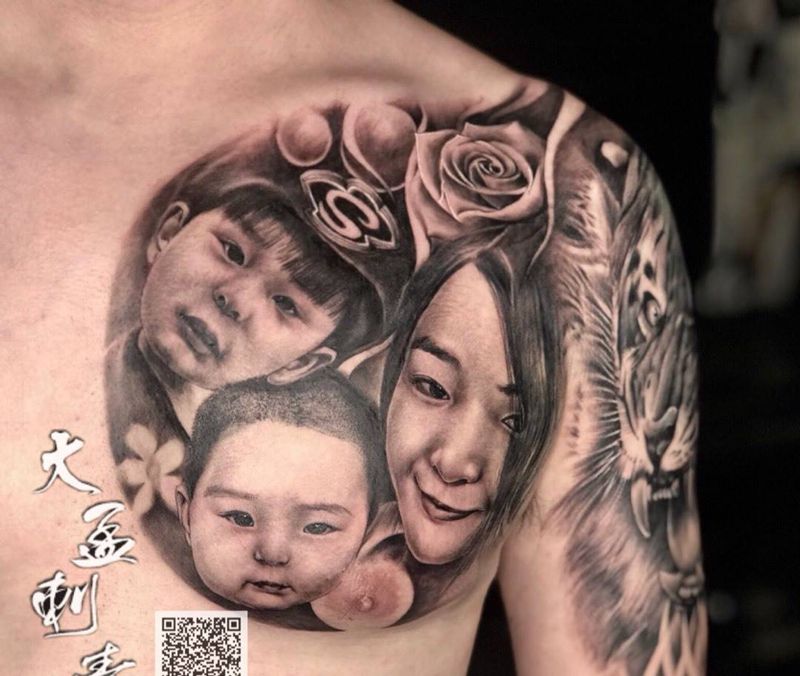 写实半甲纹身图片_胸部手臂欧美写实纹身图案