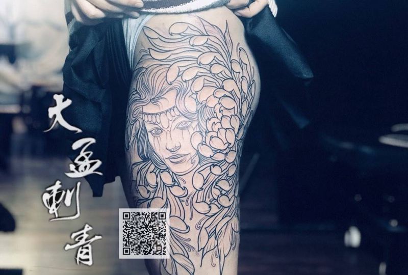 大美妞未完待续纹身图片_腿部臀部Old School纹身图案