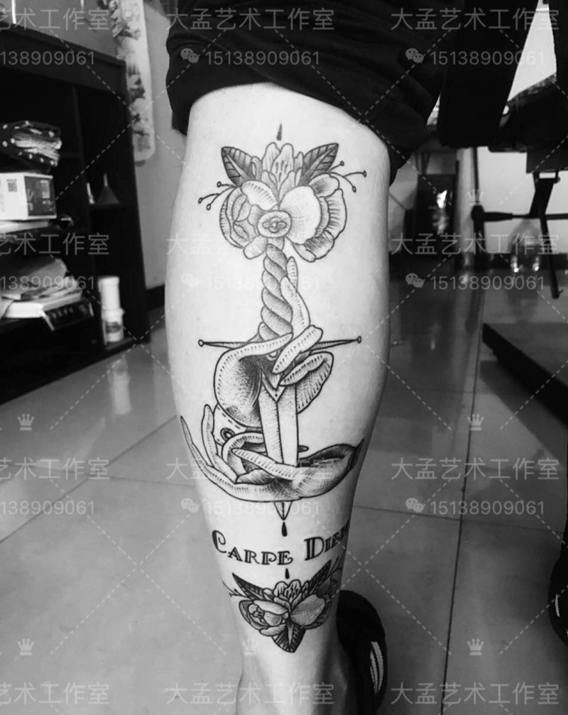 欧美风纹身图片_成品腿部欧美原创纹身图案