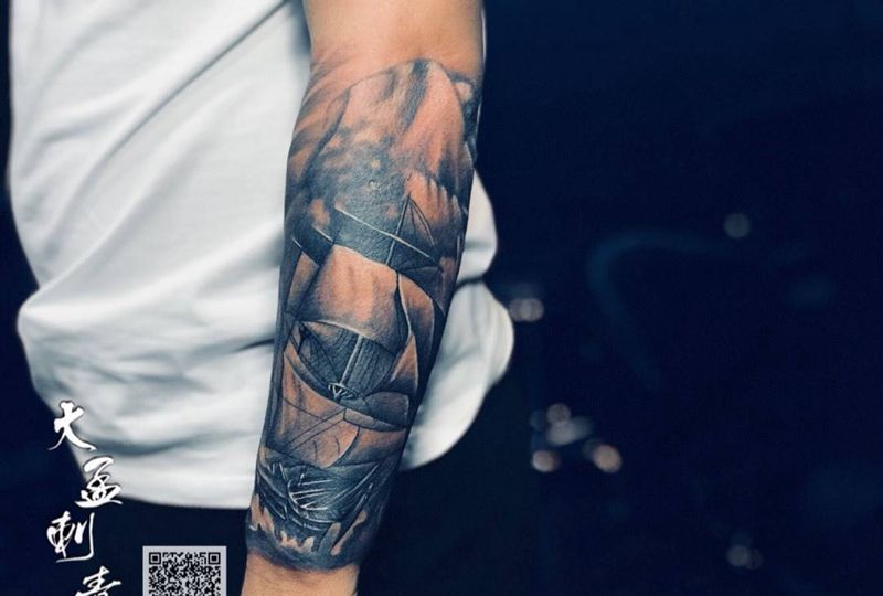 帆船纹身图片_成品原创纹身图案