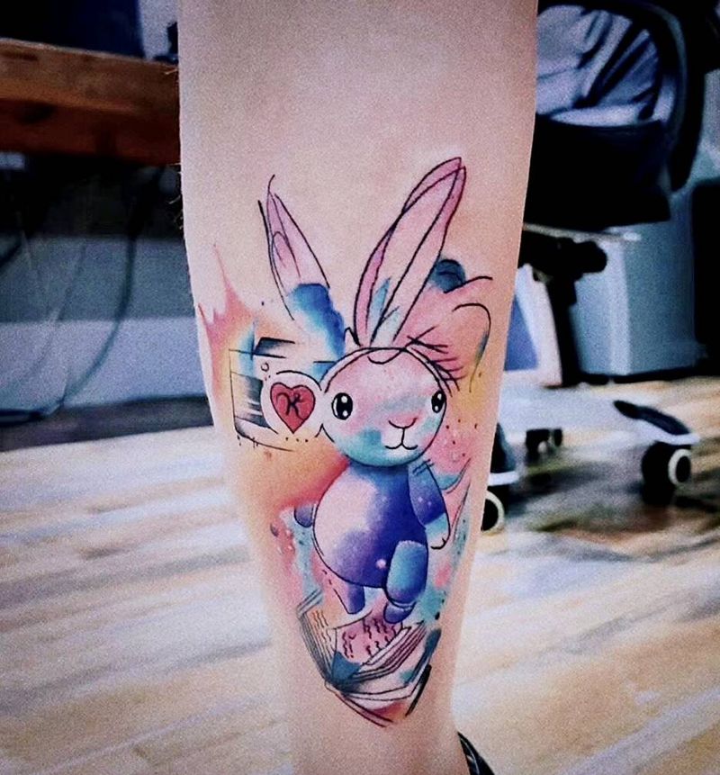 兔子相机纹身图片_水彩纹身图案