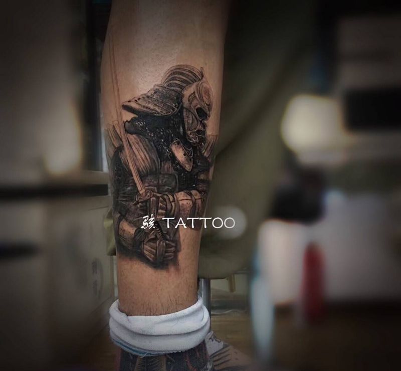 《鬼武》纹身图片_腿部欧美写实电影角色鬼武士纹身图案