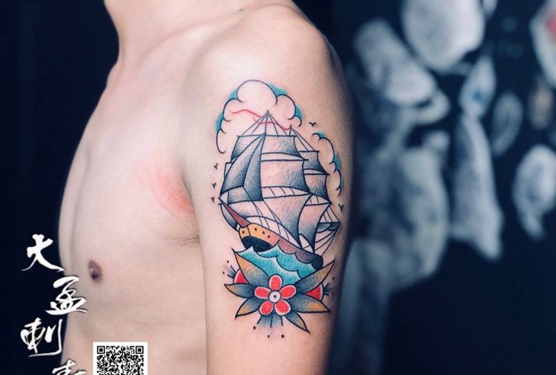 school帆船纹身图片_成品原创纹身图案