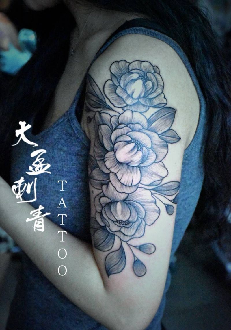 牡丹纹身图片_成品植物纹身图案