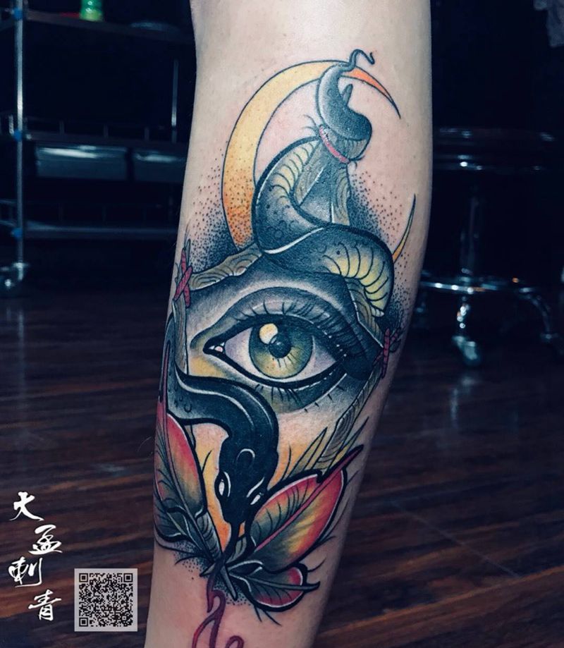 小腿school纹身图片_成品原创欧美纹身图案