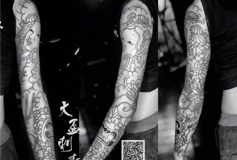 花臂纹身图片_手臂老传统纹身图案