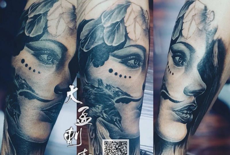 欧美人物写实纹身图片_腿部欧美写实纹身图案