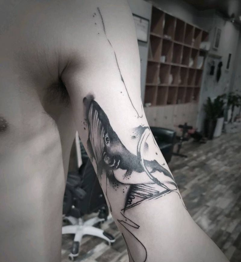 鲸鱼纹身图片_手臂水墨纹身图案