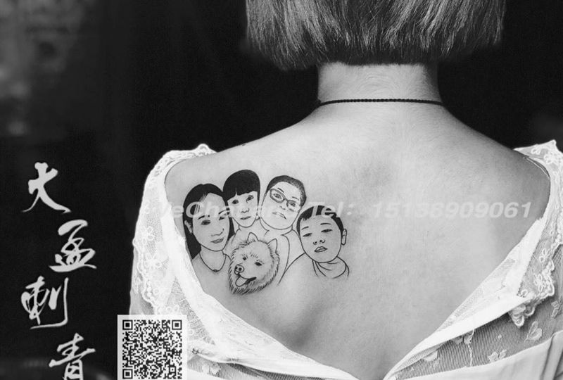 简笔画一家人纹身图片_成品原创传统肩部纹身图案
