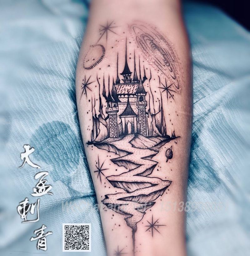 暗黑城堡纹身图片_手臂纹身图案