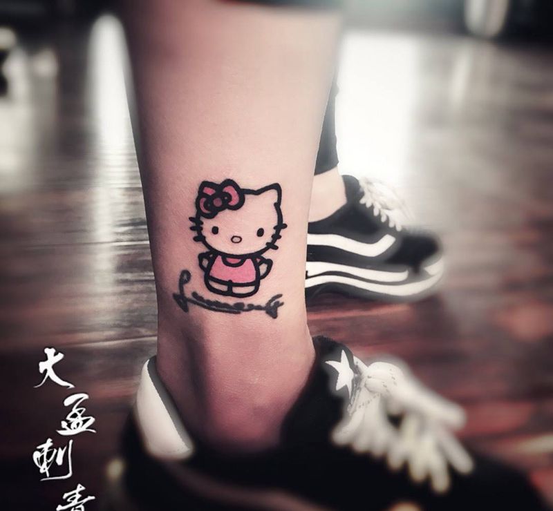 脚环KT纹身图片_成品腿部清新原创纹身图案