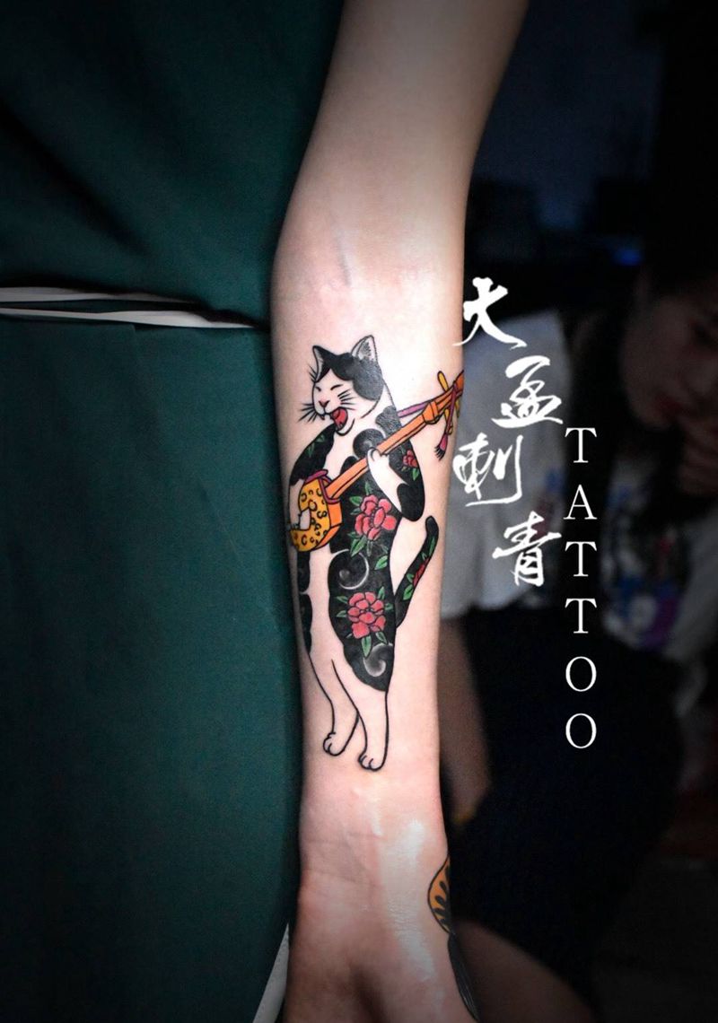 和风猫纹身图片_成品原创纹身图案
