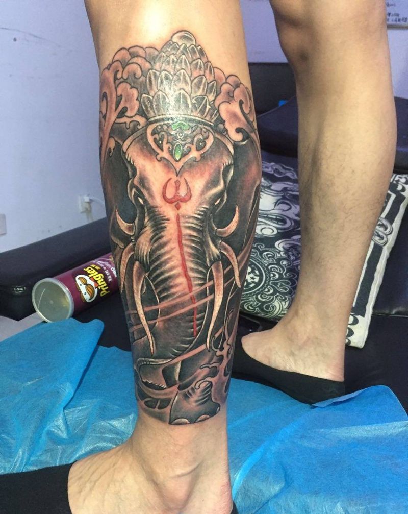 六尺神象。纹身图片