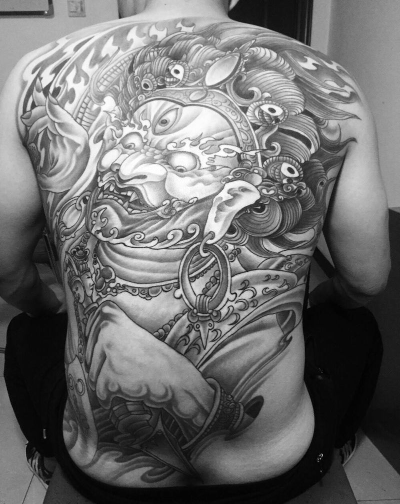 满背大黑天纹身图片_成品背部传统原创纹身图案