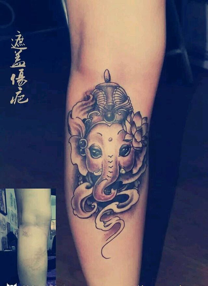 象纹身图片_腿部纹身图案