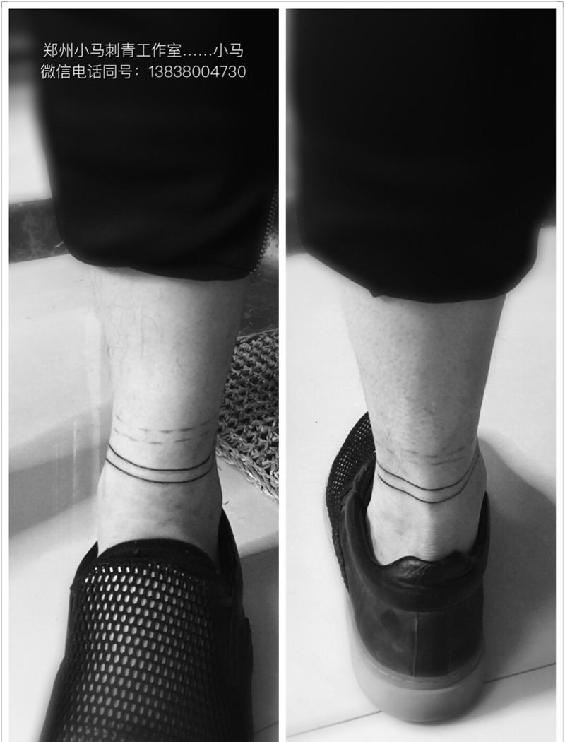 两条线纹身图片_成品腿部纹身图案
