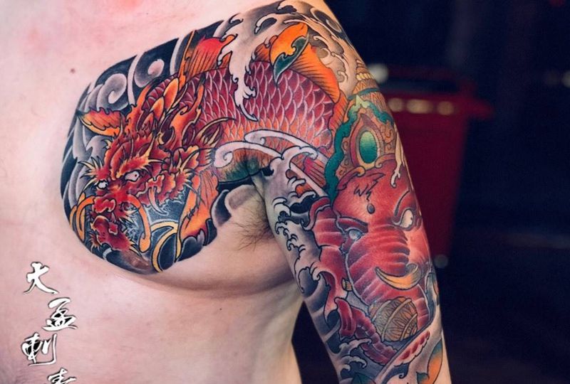 彩色半甲纹身图片_成品纹身图案