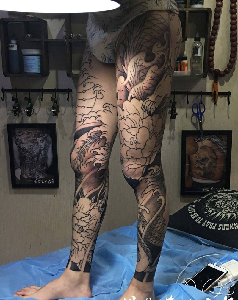 包腿，龙纹身，纹身图片