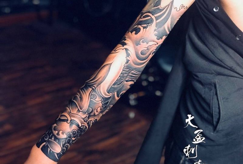 拼接花臂纹身图片_成品纹身图案