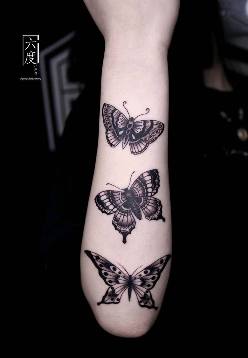 蝴蝶纹身图片_手臂Old School纹身图案