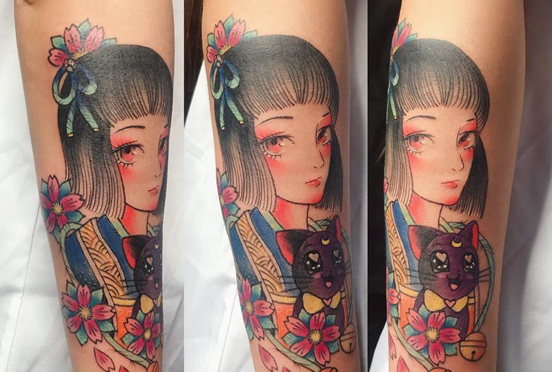 露娜纹身图片_手臂纹身图案