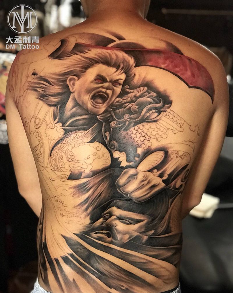 白起杀神纹身图片_背部新传统纹身图案