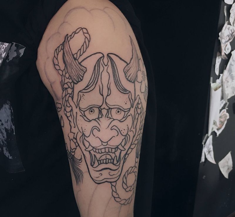 般若线条纹身图片_手臂纹身图案