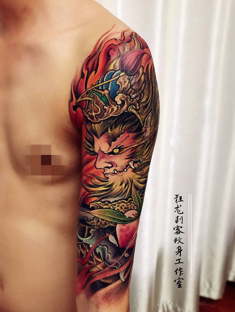 暴力遮盖～斗战胜佛纹身图片_手臂肩部新传统老传统斗战胜佛美猴王遮盖纹身图案