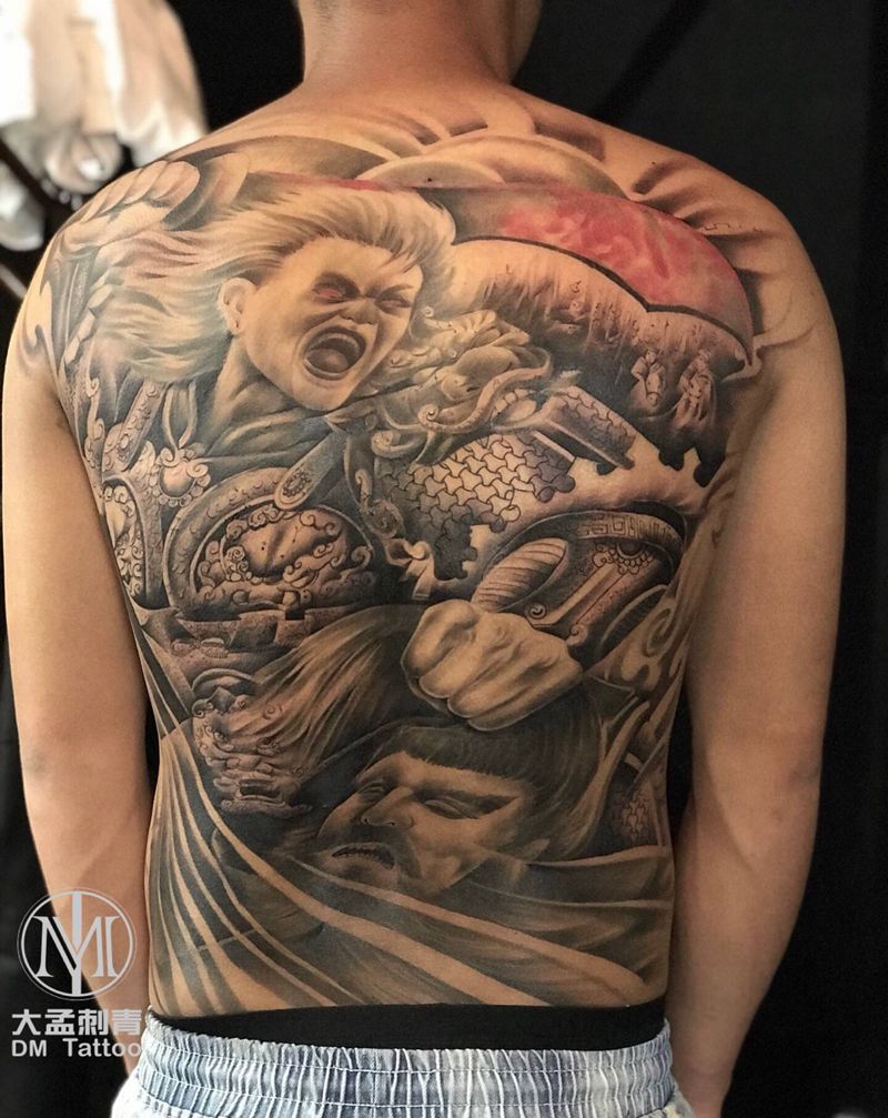 白起杀神纹身图片_背部新传统纹身图案