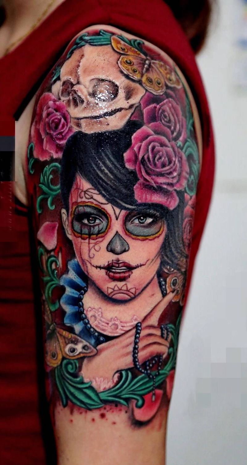 new school纹身图片_成品插画手臂欧美肖像写实人物植物动物纹身图案