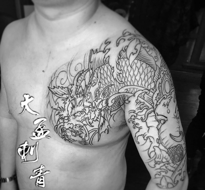 半甲未完成纹身图片_成品纹身图案