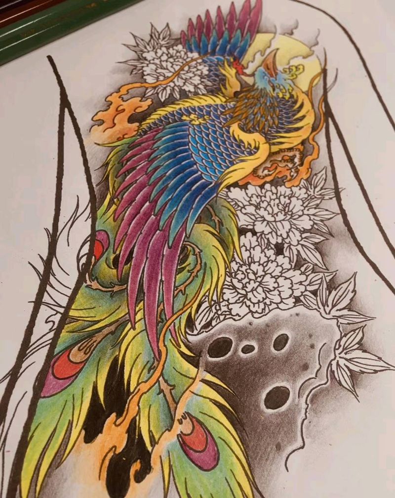 凤凰纹身图片_背部臀部新传统纹身图案