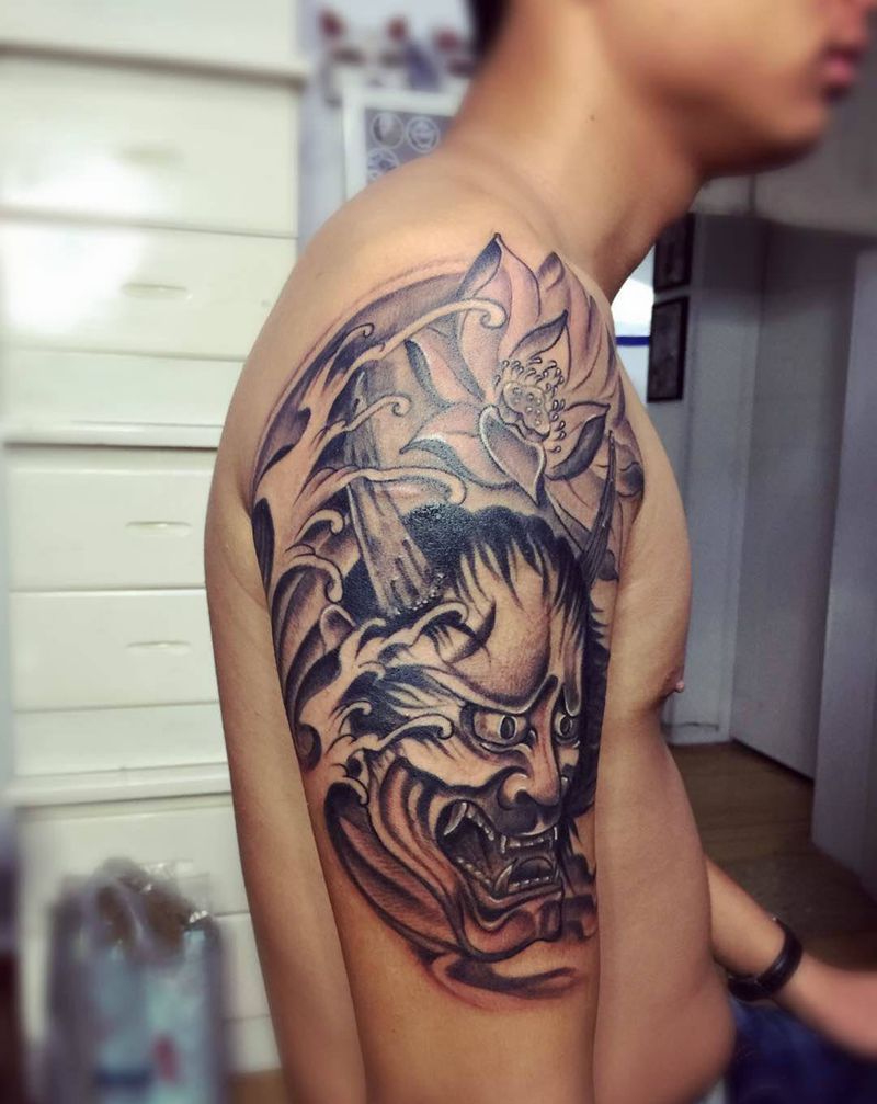 般若纹身图片_成品手臂传统鬼神纹身图案