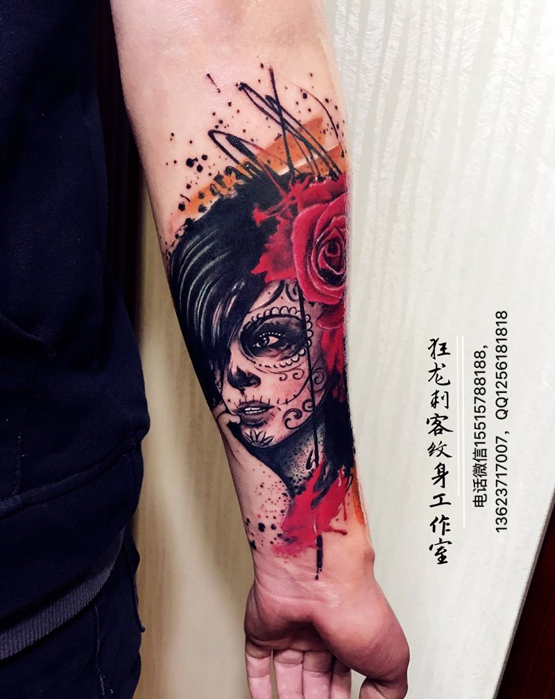 欧美人物纹身图片_成品手臂手部欧美肖像写实人物植物鬼神图腾纹身图案