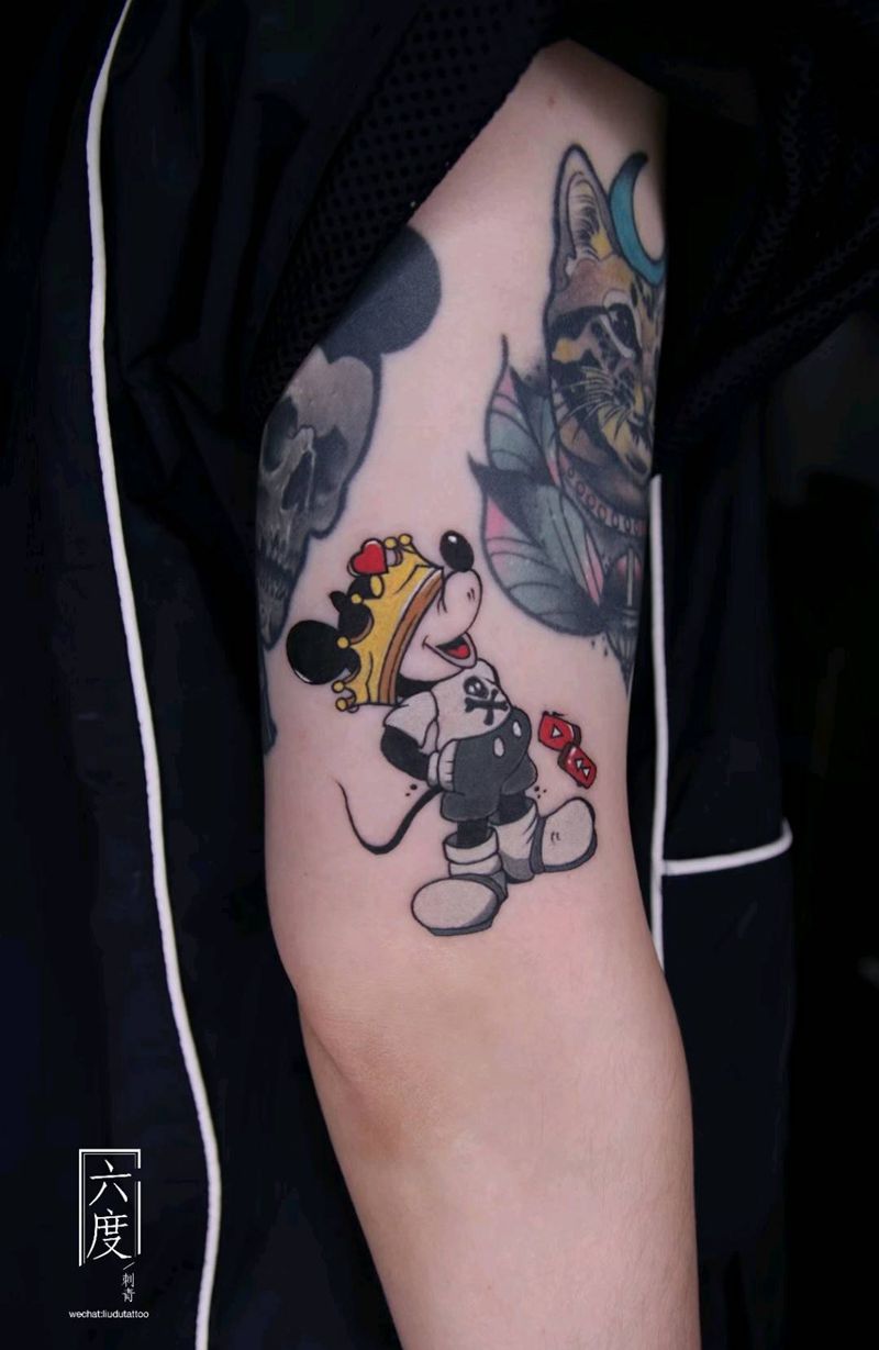 米奇纹身图片_手臂New School水彩纹身图案