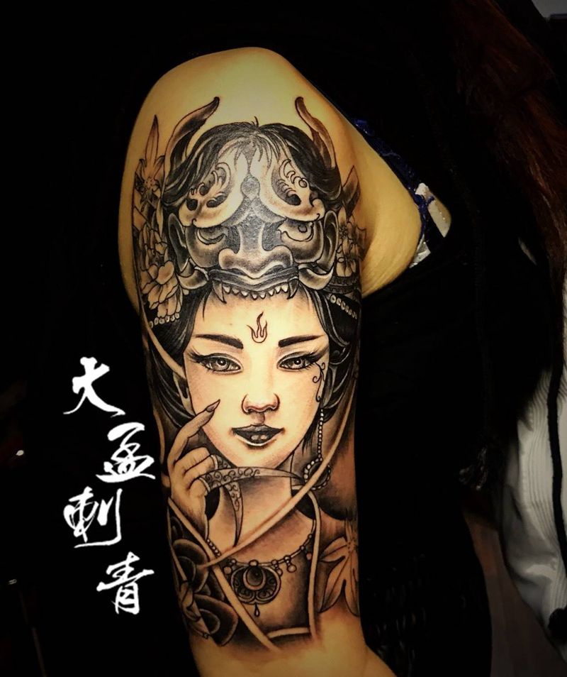 大臂艺妓纹身图片_成品纹身图案