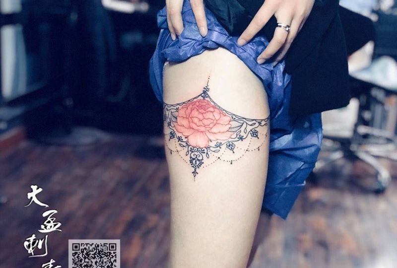 大腿蕾丝，纹身图片_成品纹身图案