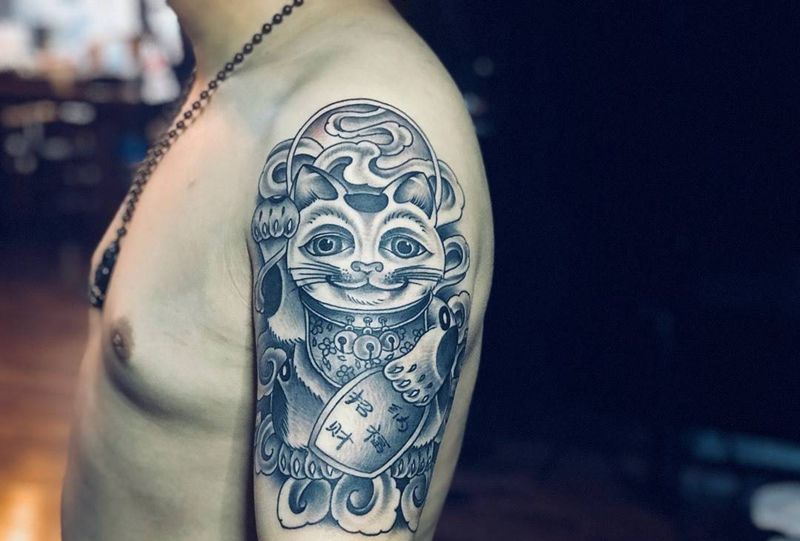 招财猫纹身图片_成品纹身图案