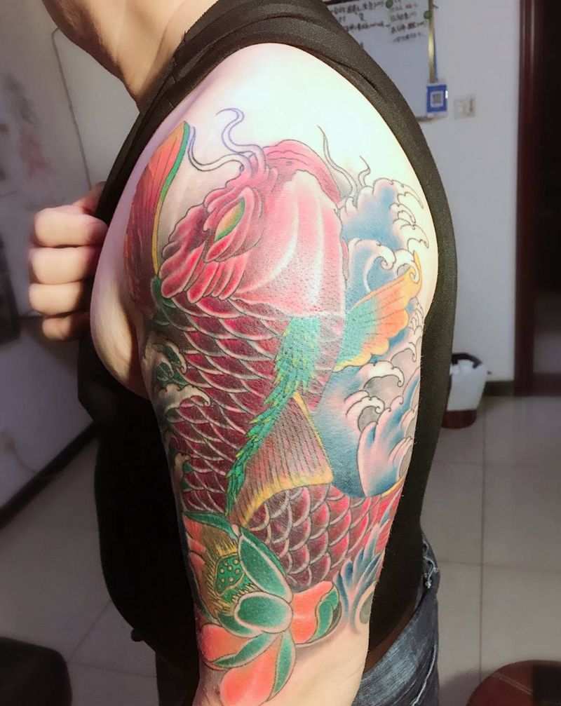 鲤鱼遮盖图腾纹身图片