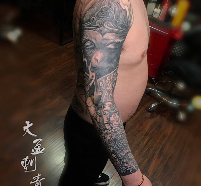 猴花臂，纹身图片_成品纹身图案