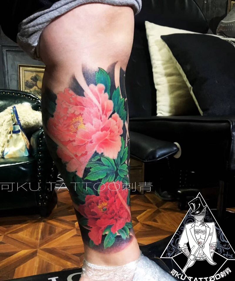 国画牡丹纹身图片