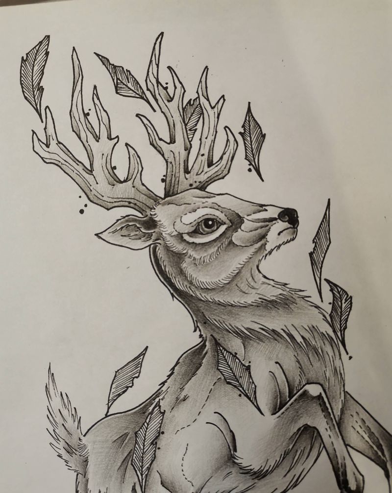 麋鹿纹身图片_臀部腿部新传统纹身图案