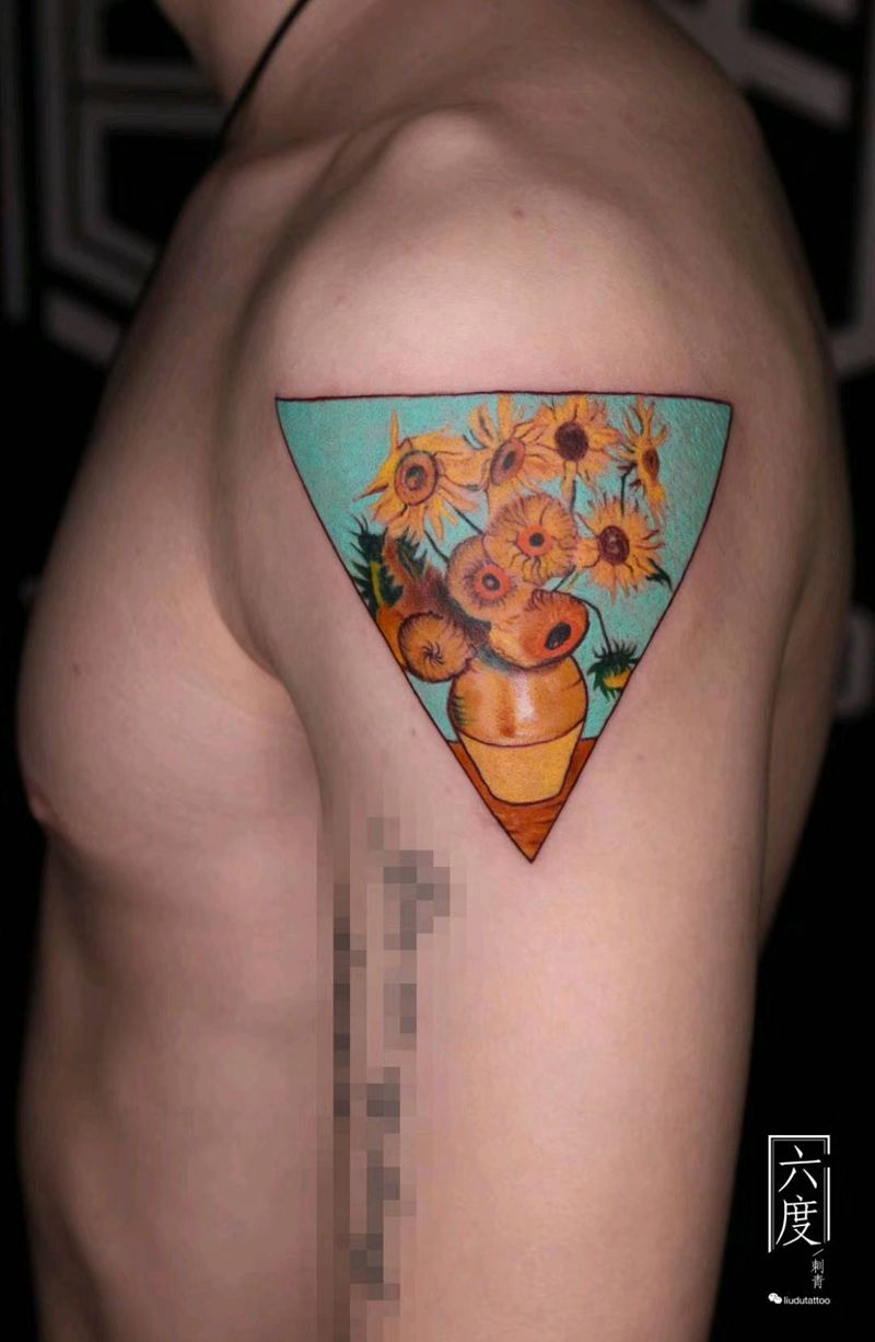 梵高 向日葵纹身图片_手臂New School水彩纹身图案