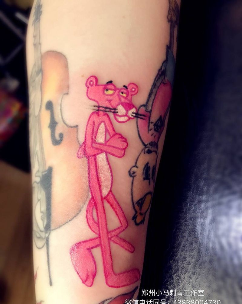 粉红顽皮豹纹身图片_成品纹身图案
