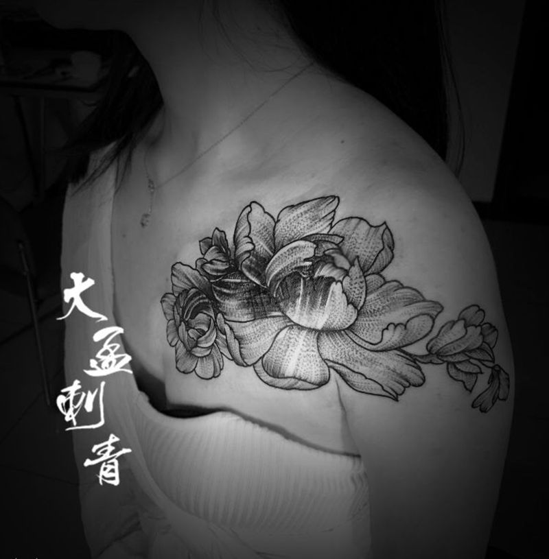 牡丹遮盖纹身图片_成品纹身图案