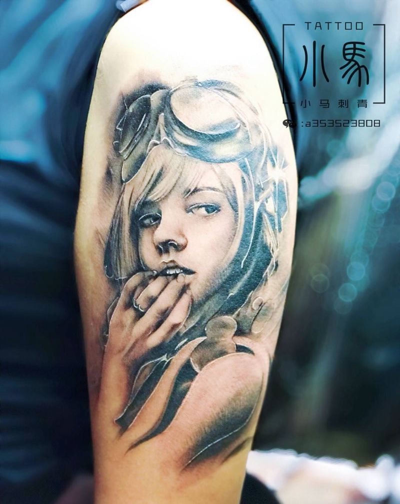 黑灰肖像纹身图片_成品手臂肖像人物纹身图案