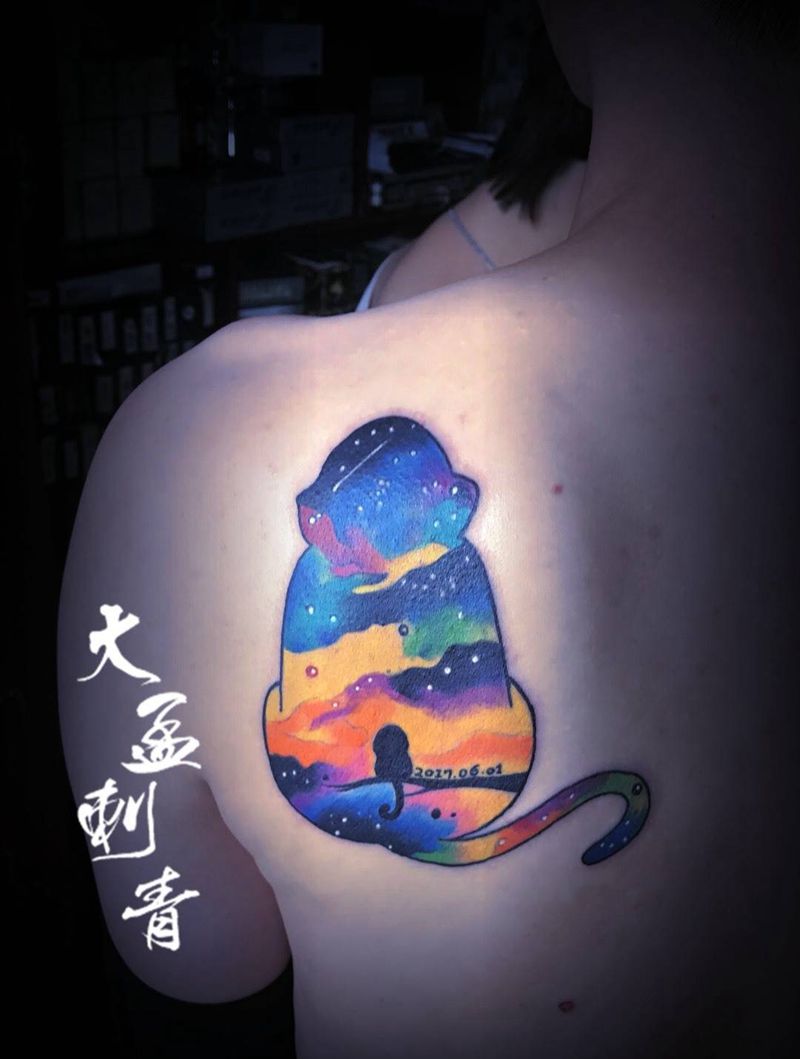 星空猴子纹身图片_成品纹身图案