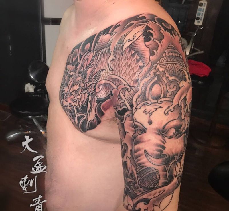 鳌鱼象神半甲纹身图片_成品纹身图案