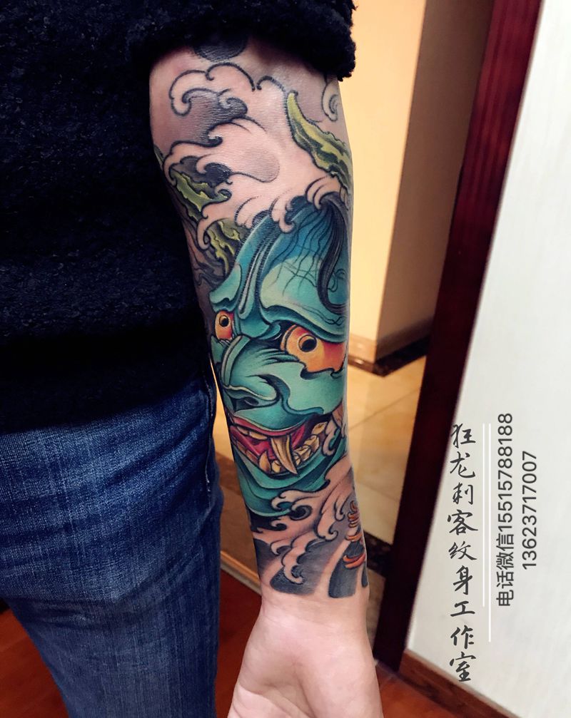 般若纹身图片_成品手部手臂传统写实肖像鬼神人物原创纹身图案